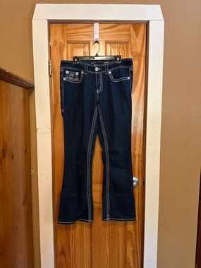 Seven7 Dark Blue Wide Leg Jeans with Contrast Stitching